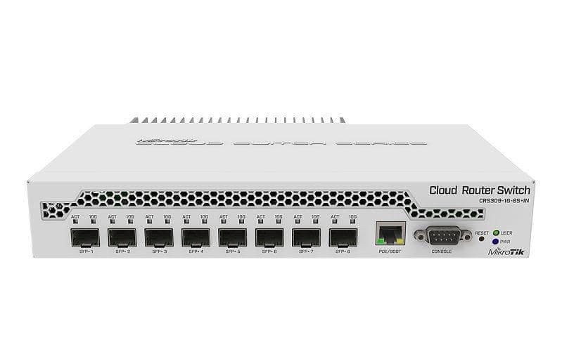 MikroTik CRS309-1G-8S+IN Cloud Router Switch, 8 x SFP+ 10G, 1 x Gigabit Ethernet, 800MHz Dual-Core, 512MB RAM, RouterOS L5 / SwOS Dual Boot, Desktop Case with Rack Ears - Image 1