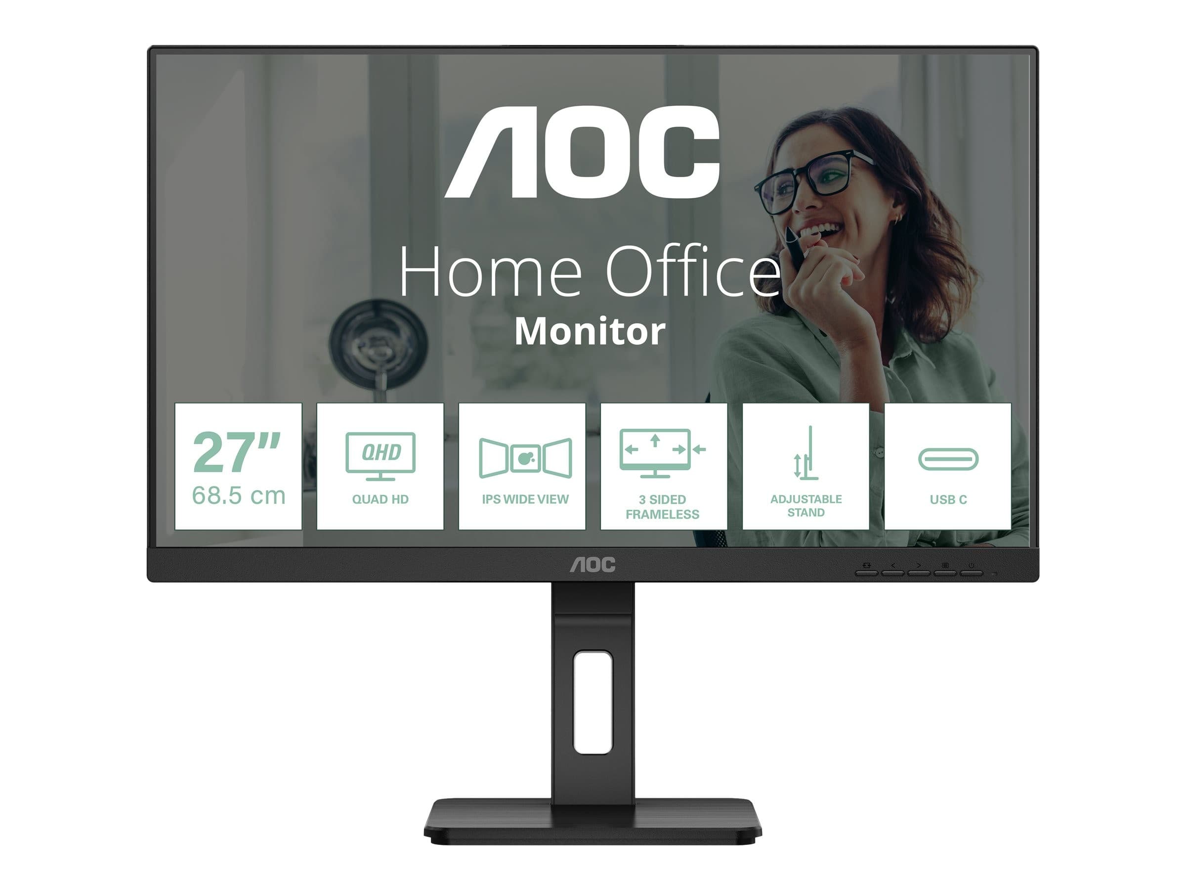 AOC Q27P3CV 27" QHD IPS Monitor with USB-C 65W Power Delivery - Black