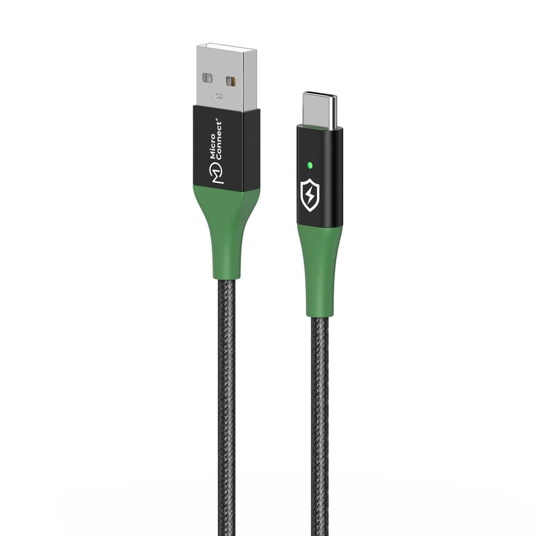 MicroConnect Smart Charge USB-A to USB-C Cable 1m Black/Green - Image 1