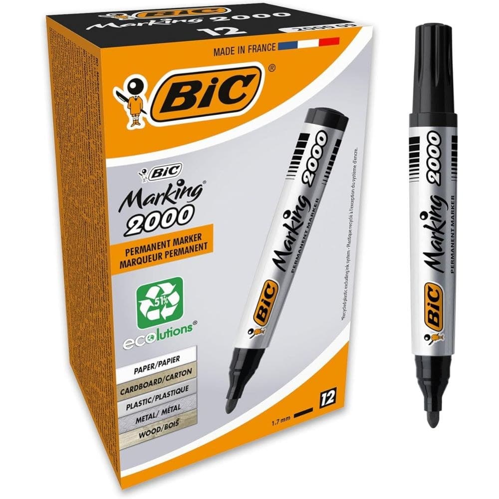 Bic Pack of 12 Ecolutions Marking2000 Permanent Marker Bullet Tip Blk - Image 1