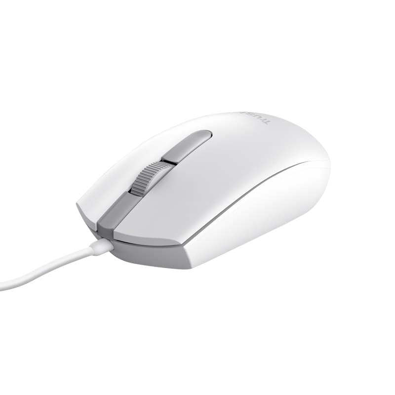 Trust TM-101W Wired Optical Mouse - Ambidextrous, USB Type-A, 1200 DPI, White