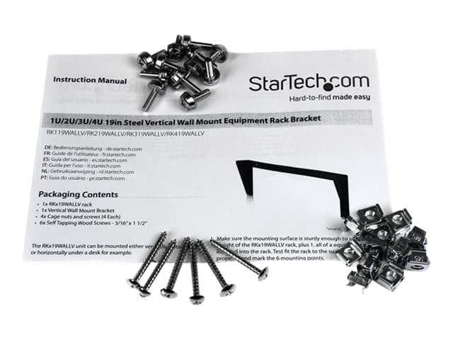 StarTech.com 2U Vertical Wall Mount Patch Panel Bracket - Steel Rack Mount Bracket w/Hardware for 19" Network, Server and Data Equipment, 125.3 lb (56.7 kg) Capacity (RK219WALLV) - mounting bracket - 2U - Image 5
