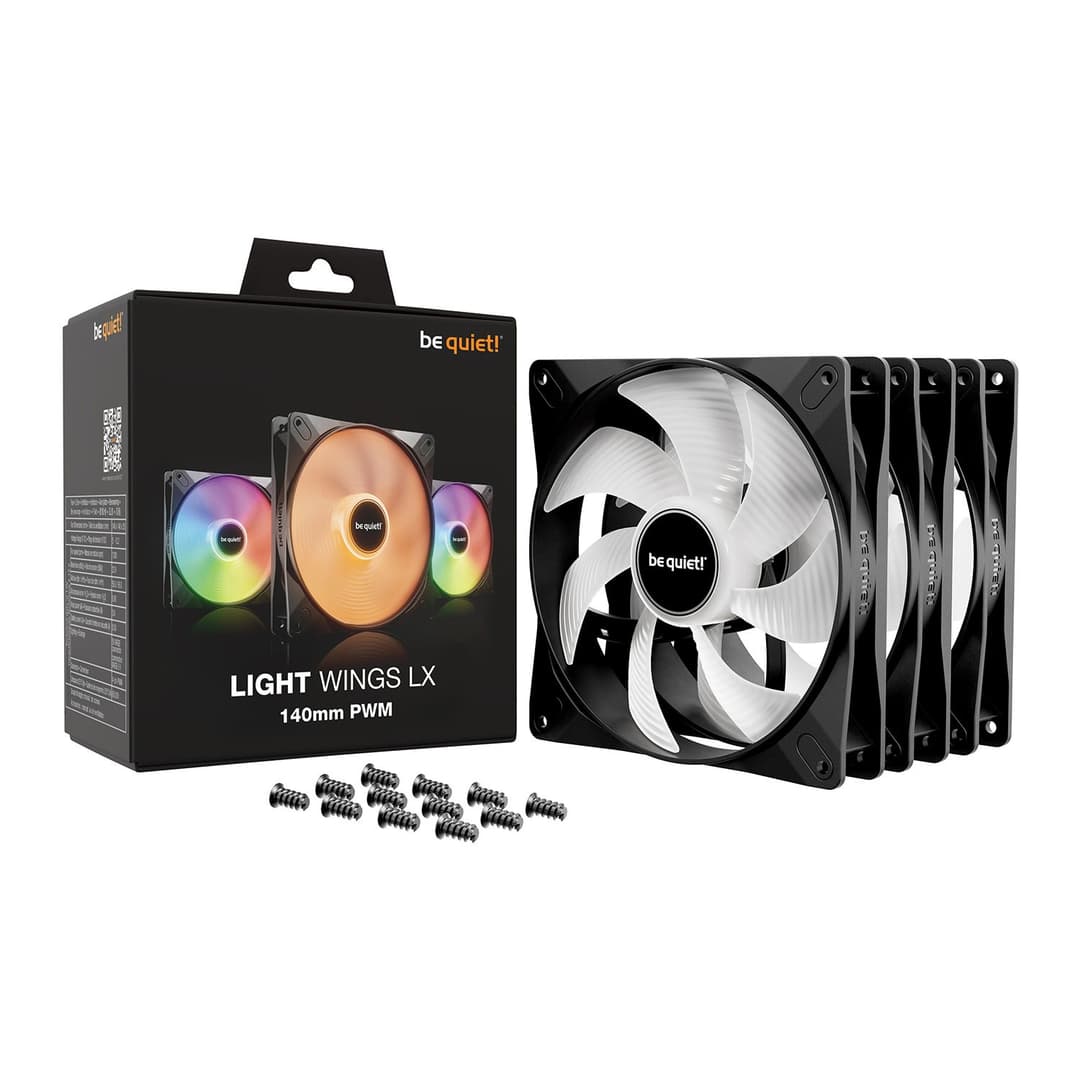 be quiet! Light Wings LX 140mm ARGB 7 Blades Case Fan - Black Triple Pack - Image 1