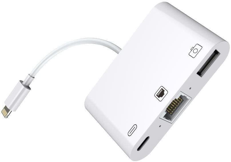 MicroConnect Lightning to RJ45 Ethernet Adapter with USB & Lightning Port for iPhone/iPad (LIGHT-HUB2) - Image 1