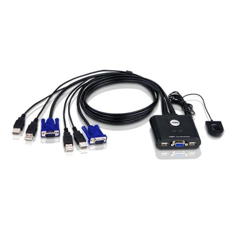 ATEN CS22U 2-Port USB VGA Cable KVM Switch with Remote Port Selector - 0.9m Built-in Cables, Up to 2048 x 1536 - Image 1