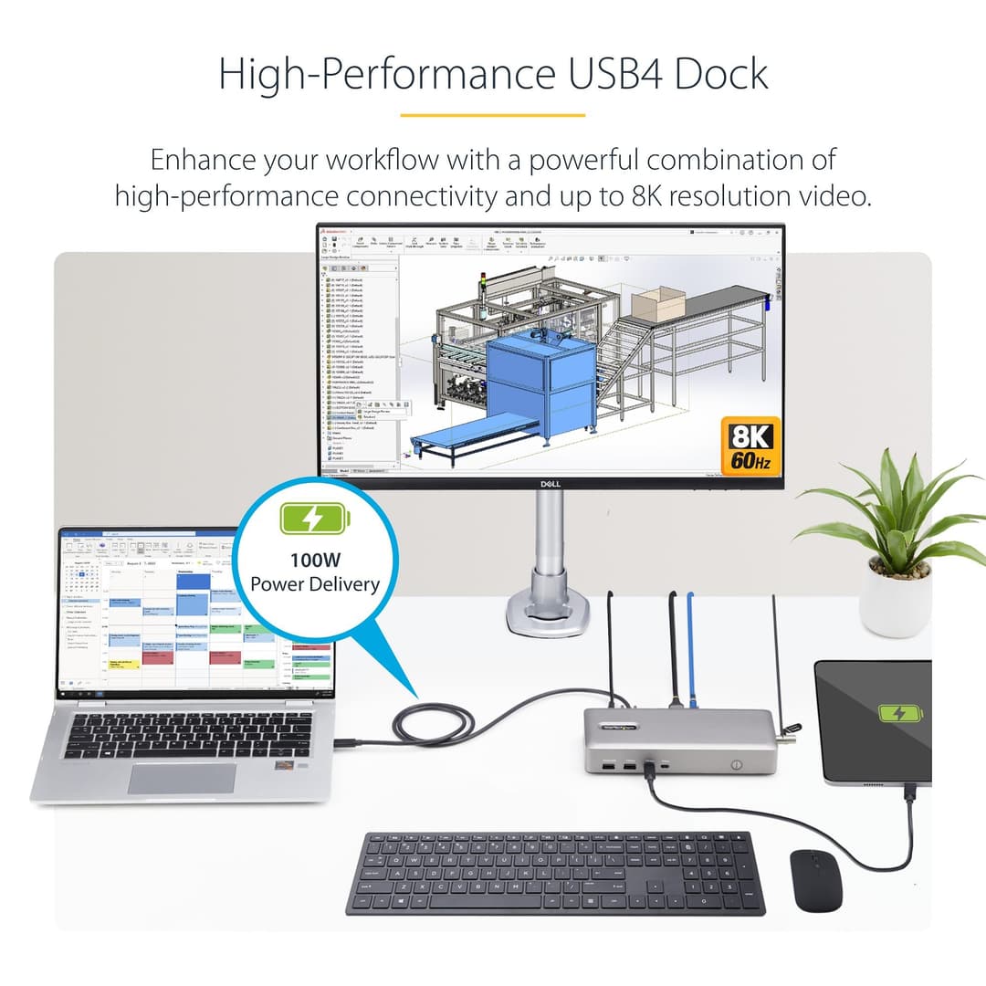 StarTech.com Dual-Monitor USB4 Docking Station, Dual 4K 120Hz or Single 8K 60Hz HDMI, 100W Laptop Charging, 2.5GbE, USB-C Multi-Monitor Dock, Driverless - Image 2