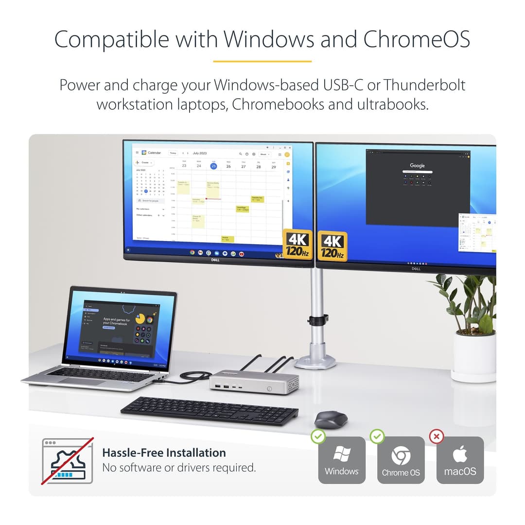 StarTech.com Dual-Monitor USB4 Docking Station, Dual 4K 120Hz or Single 8K 60Hz HDMI, 100W Laptop Charging, 2.5GbE, USB-C Multi-Monitor Dock, Driverless - Image 4