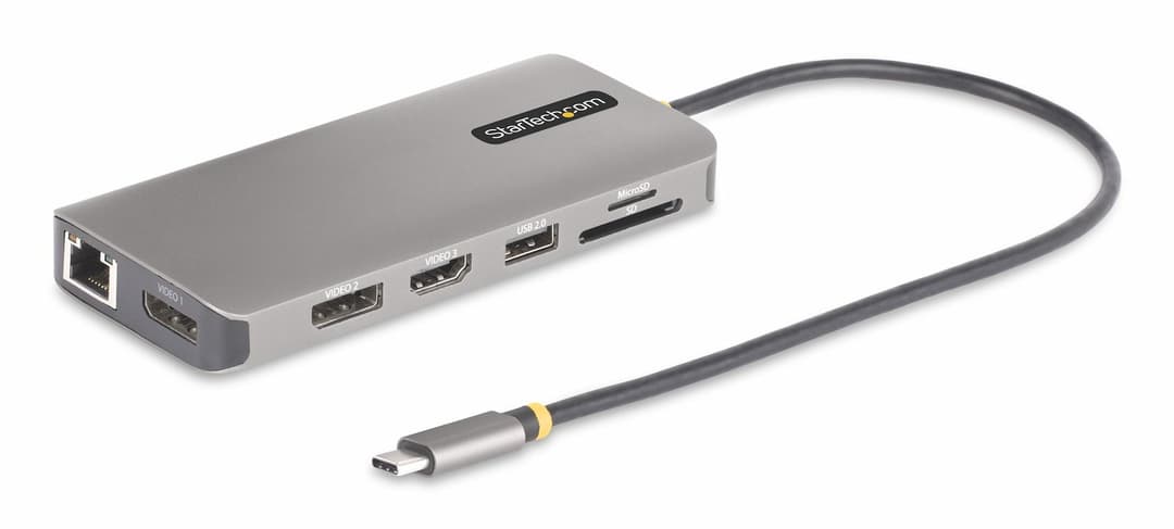 StarTech.com USB-C Triple-Monitor Multiport Adapter, Dual 4K 60Hz + 4K 30Hz HDMI & DisplayPort, 4-Port USB Hub, 100W PD Pass-Through, GbE, SD/MicroSD Card Readers - Image 1