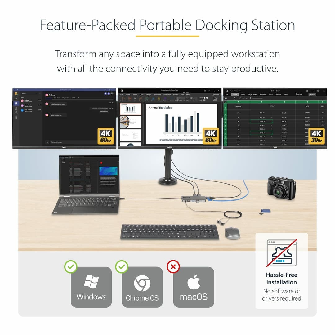 StarTech.com USB-C Triple-Monitor Multiport Adapter, Dual 4K 60Hz + 4K 30Hz HDMI & DisplayPort, 4-Port USB Hub, 100W PD Pass-Through, GbE, SD/MicroSD Card Readers - Image 2