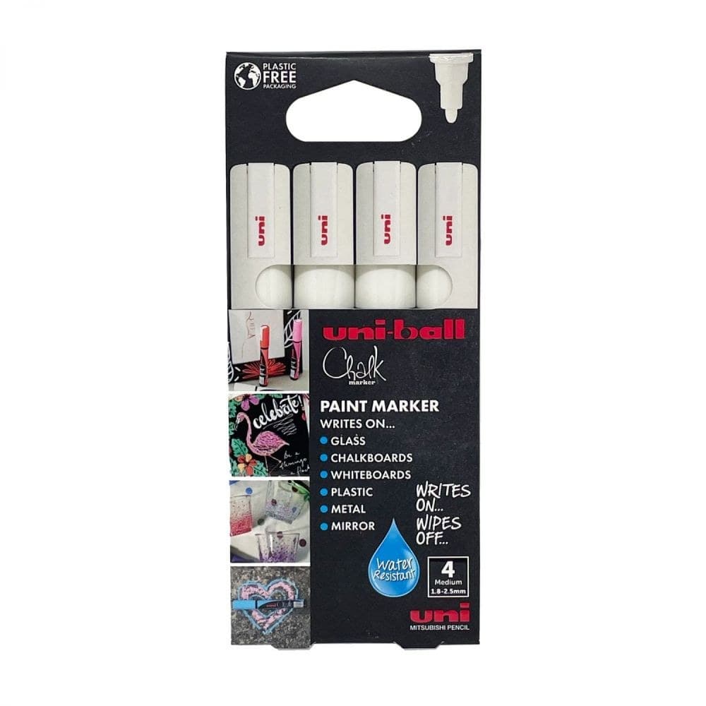 uni-ball PWE-5M 4 Pack Chalk Markers Medium Bullet Tip 1.8-2.5mm White