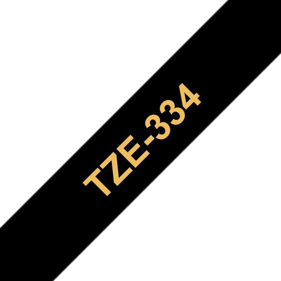 Brother TZe-334 Laminated Labelling Tape 12mm x 8m Gold on Black