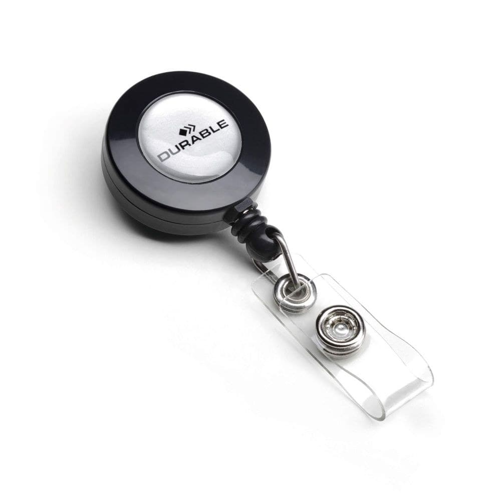 Durable Secure Retractable Clip Badge Reel for ID Cards PK10 Black - Image 1