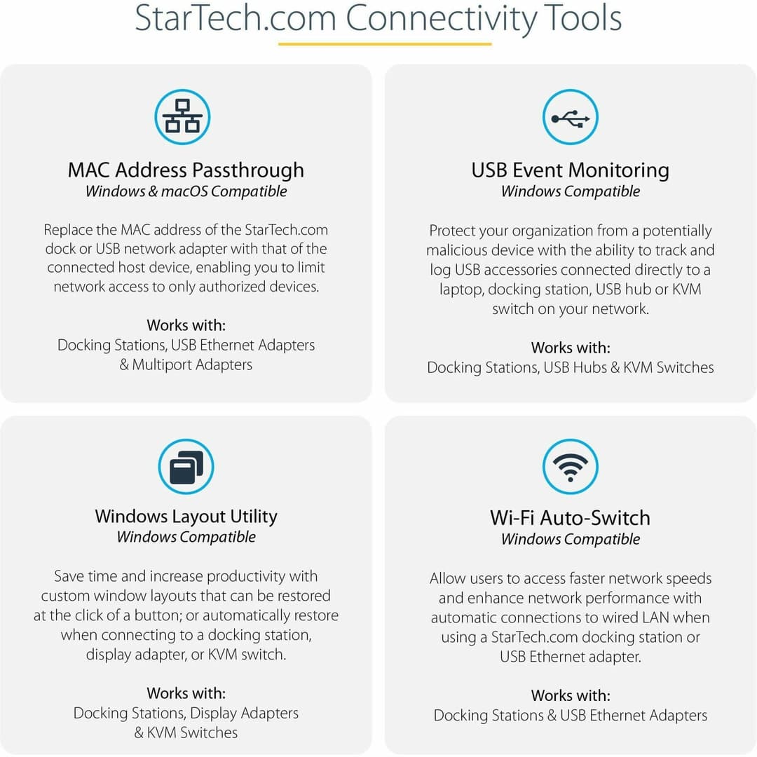 StarTech DK30A2DHU USB-C USB-A Dock - Hybrid Universal USB 3.0 Docking Station for USB-C or USB-A Laptop - Dual Monitor 4K 60Hz HDMI/DisplayPort - 6x USB-A, GbE - USB 5Gbps - Windows/Mac - Image 5