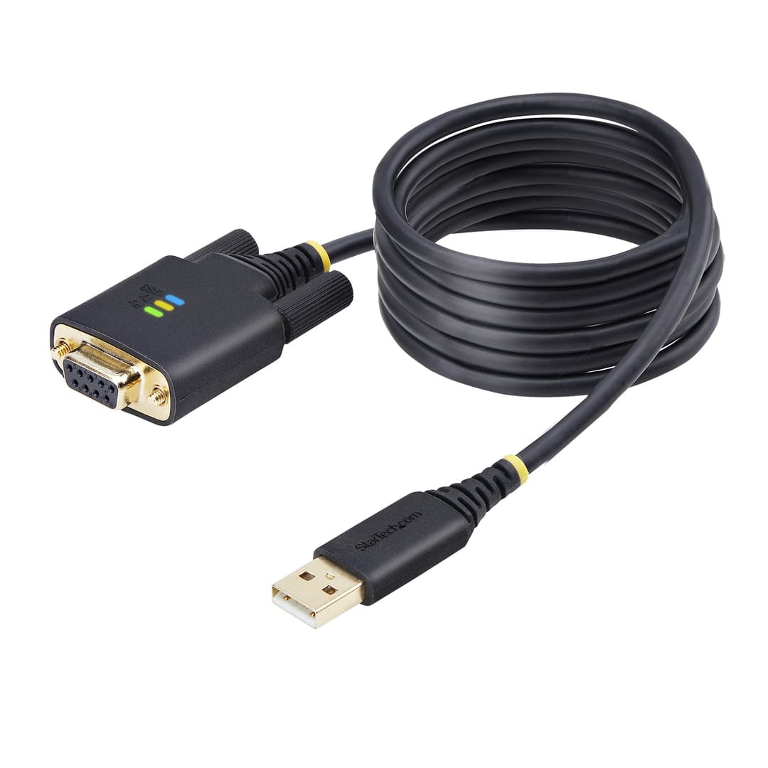 StarTech.com 6.6ft (2m) USB to Null Modem Serial Adapter Cable, COM Retention, FTDI, USB-A to DB9 RS232, Interchangeable DB9 Screws/Nuts, Windows/macOS/Linux - Image 1