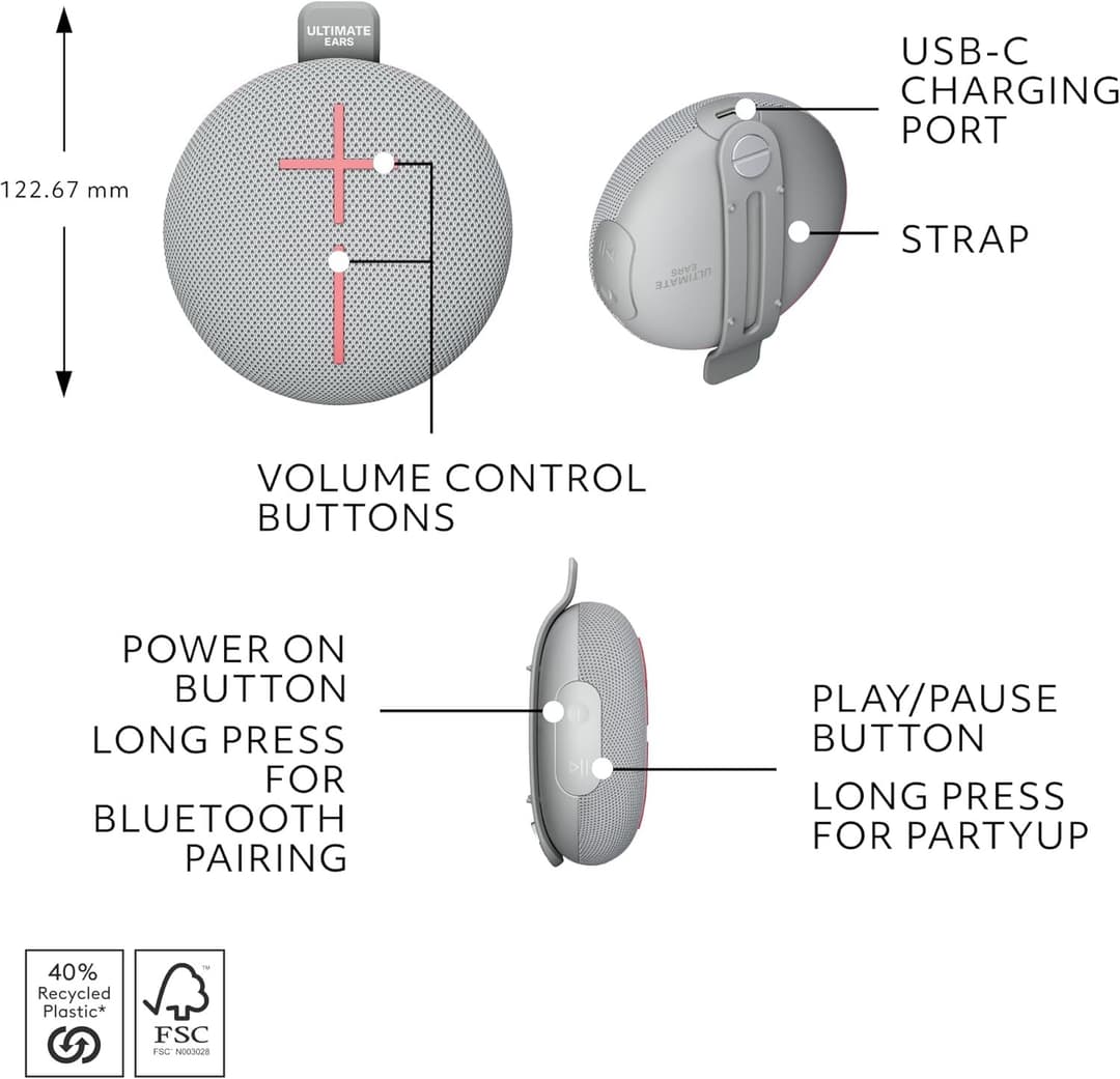 Ultimate Ears MINIROLL Portable Bluetooth Speaker IP67 - Grey - Image 7