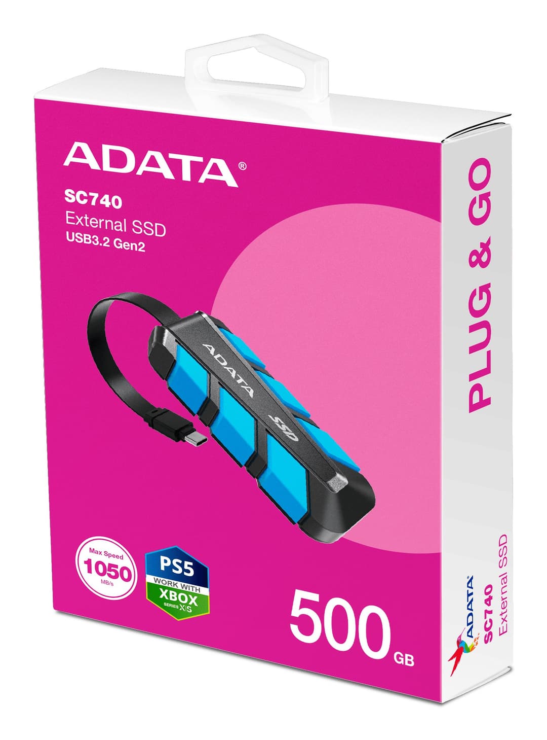 500GB AData SC740 External SSD USB3.2 Gen2 Black/Blue Shock and Drop Proof - Image 5