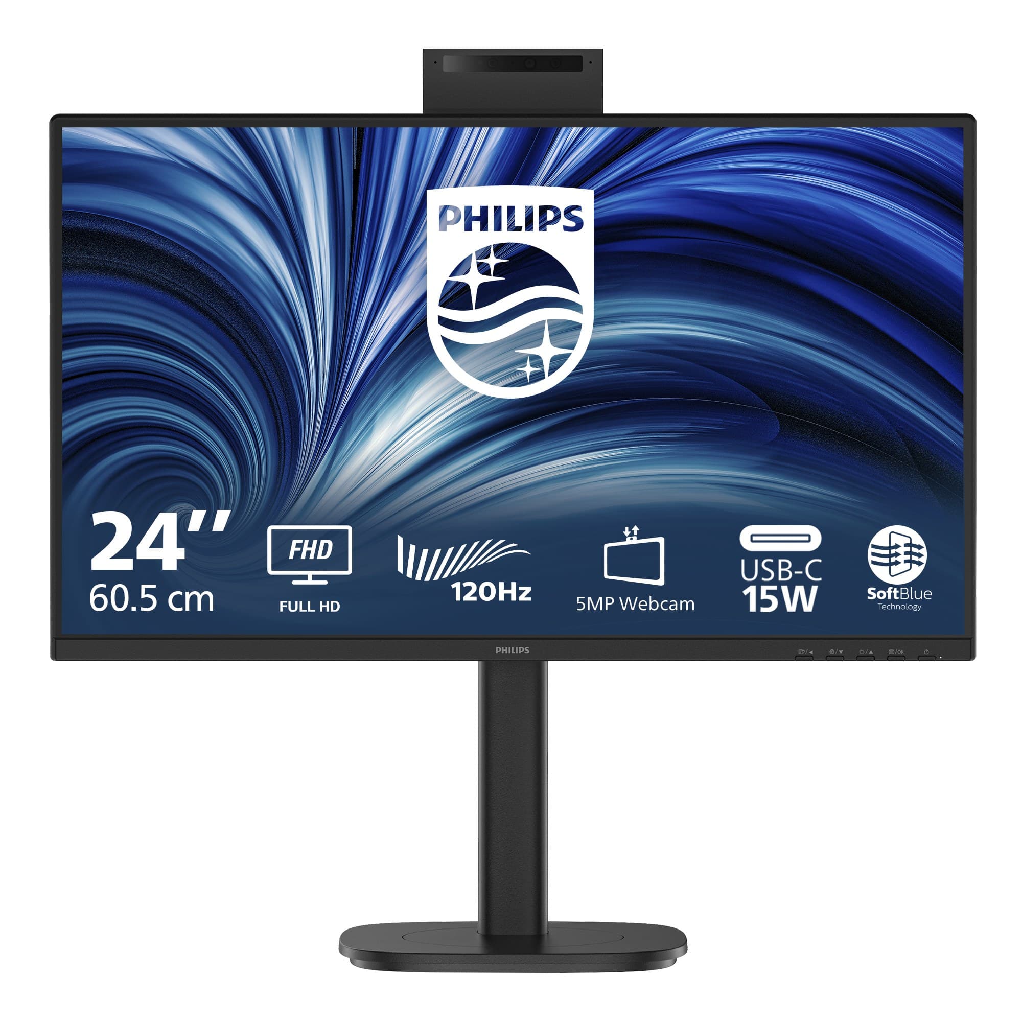 Philips 3000 series 24B2N3200JH/00 computer monitor 60.5 cm (23.8") 1920 x 1080 pixels Full HD IPS LCD 120 Hz 5MP Webcam USB-C Black