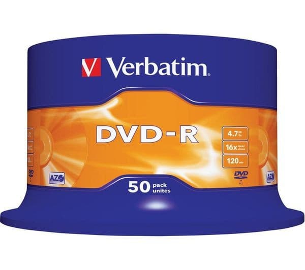 VERBATIM Azo 16x Speed DVD-R Blank DVDs - Pack of 50