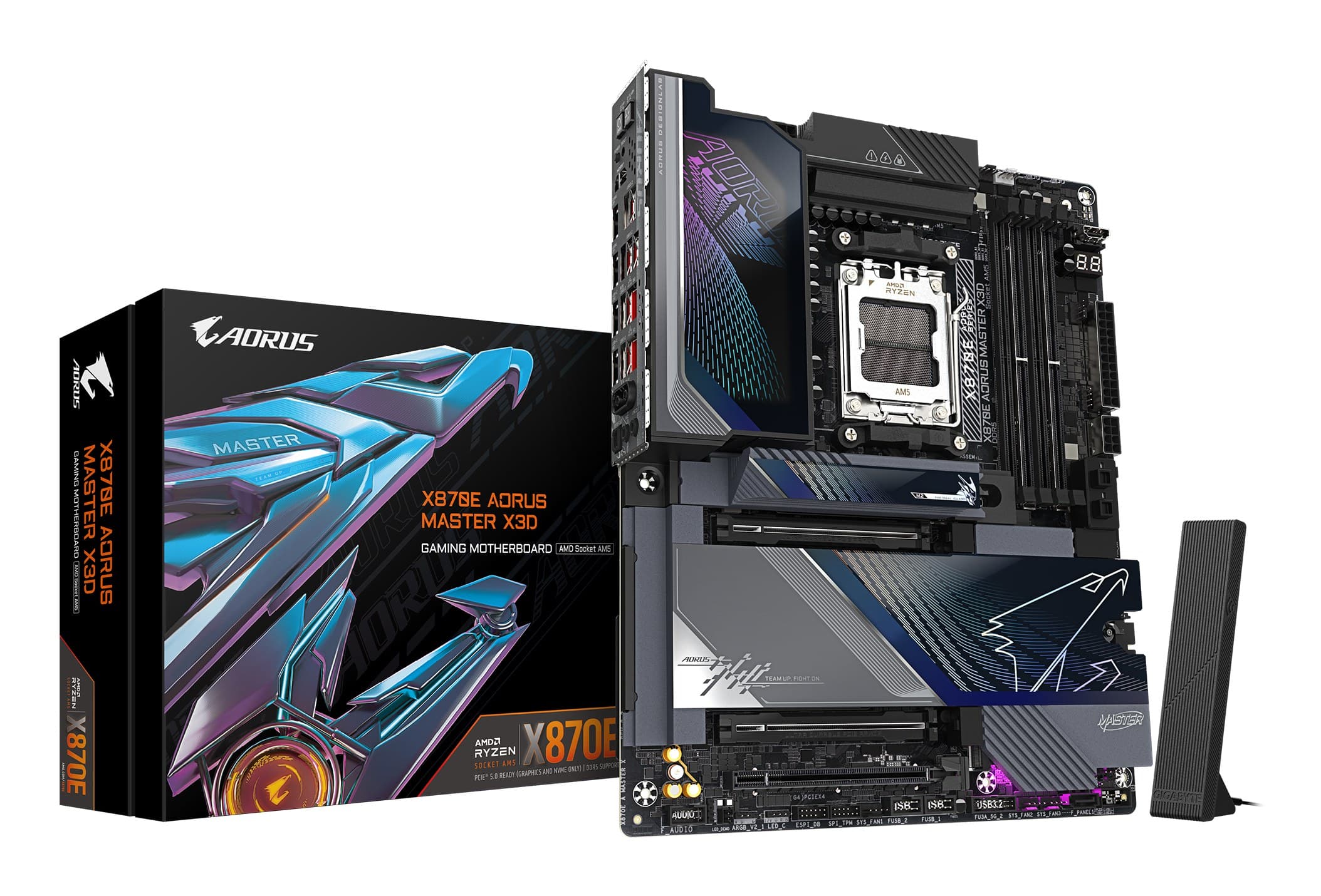 GIGABYTE X870E AORUS MASTER X3D Motherboard - Supports AMD Ryzen 9000 CPUs, 18+2+2 Phases Digital VRM, up to 9000 MT/s DDR5 (OC), 2xPCIe 5.0 + 3xPCIe 4.0, Wi-Fi 7, 10GbE LAN, USB 4