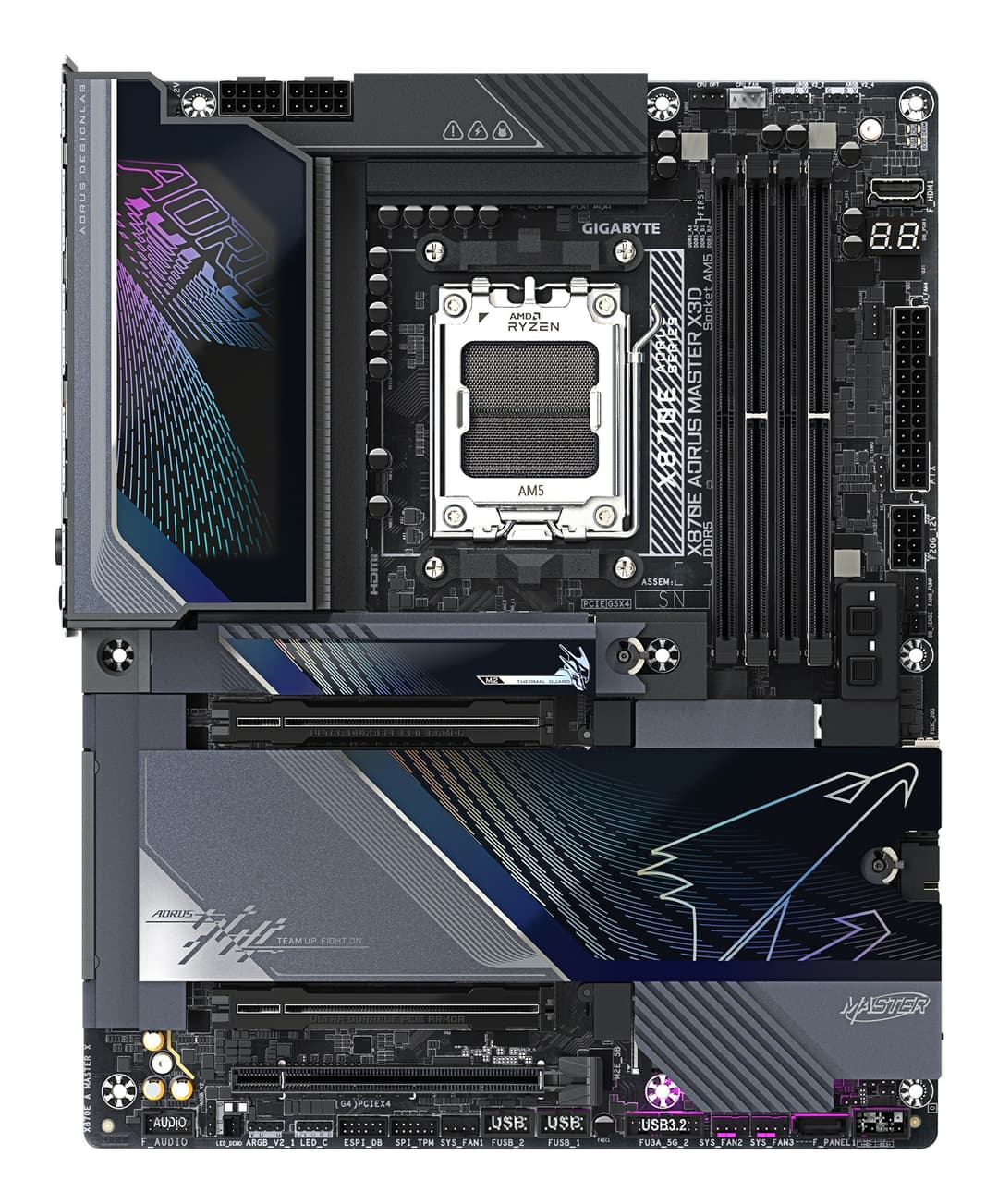 GIGABYTE X870E AORUS MASTER X3D Motherboard - Supports AMD Ryzen 9000 CPUs, 18+2+2 Phases Digital VRM, up to 9000 MT/s DDR5 (OC), 2xPCIe 5.0 + 3xPCIe 4.0, Wi-Fi 7, 10GbE LAN, USB 4 - Image 2