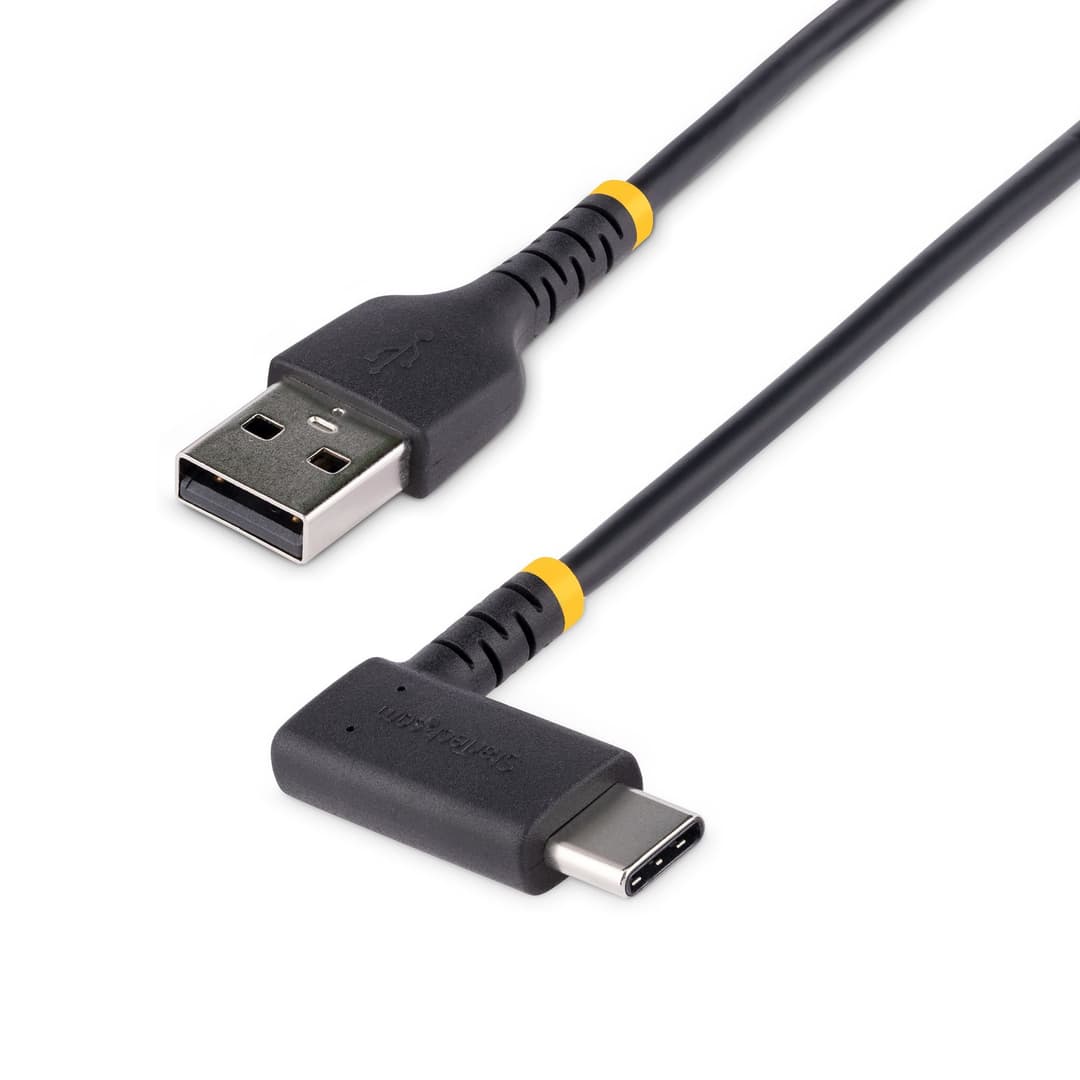 StarTech.com 1ft (30cm) USB-A to USB-C Fast Charging Cable, Rugged, Right-Angled, Charge & Sync, 3A, USB 2.0, TPE Jacket and Aramid Fiber - USB Charging Cord - Image 1