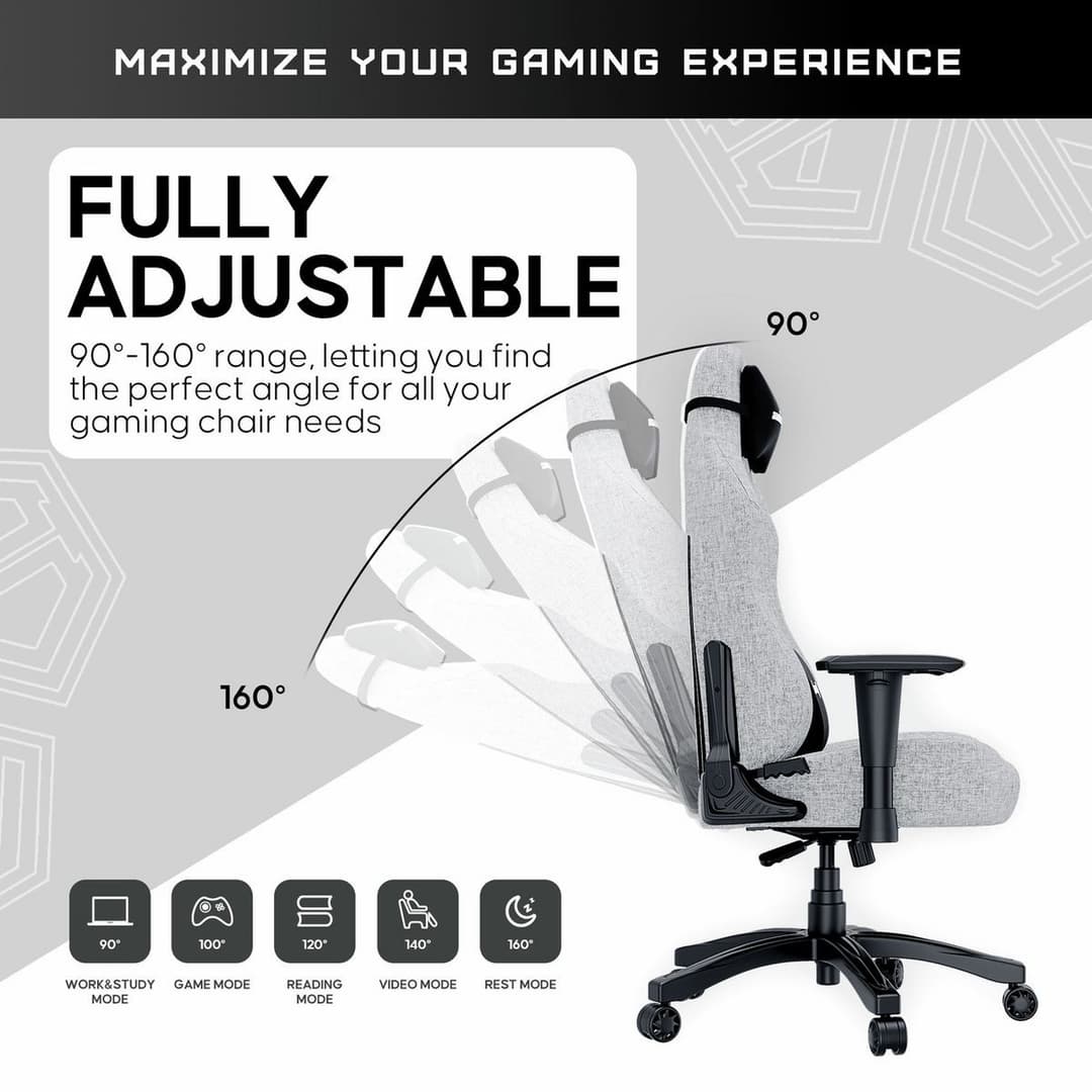 Anda seat Luna Large Ergo Office Gaming Chair - Grey Fab - Image 4