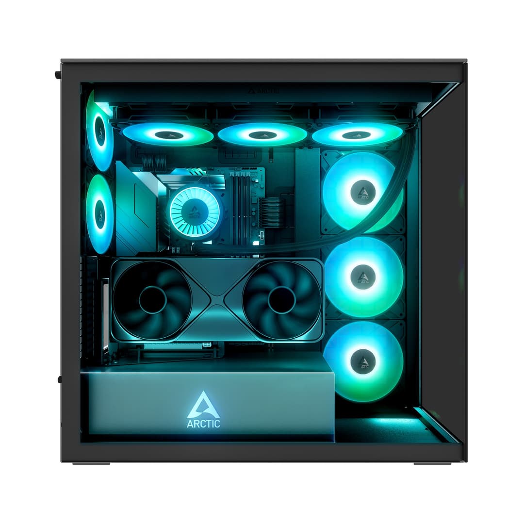 Arctic Xtender ARGB Mirror Tempered Glass w/ Vertical Mount Mid Tower PC Case - Black - Image 6