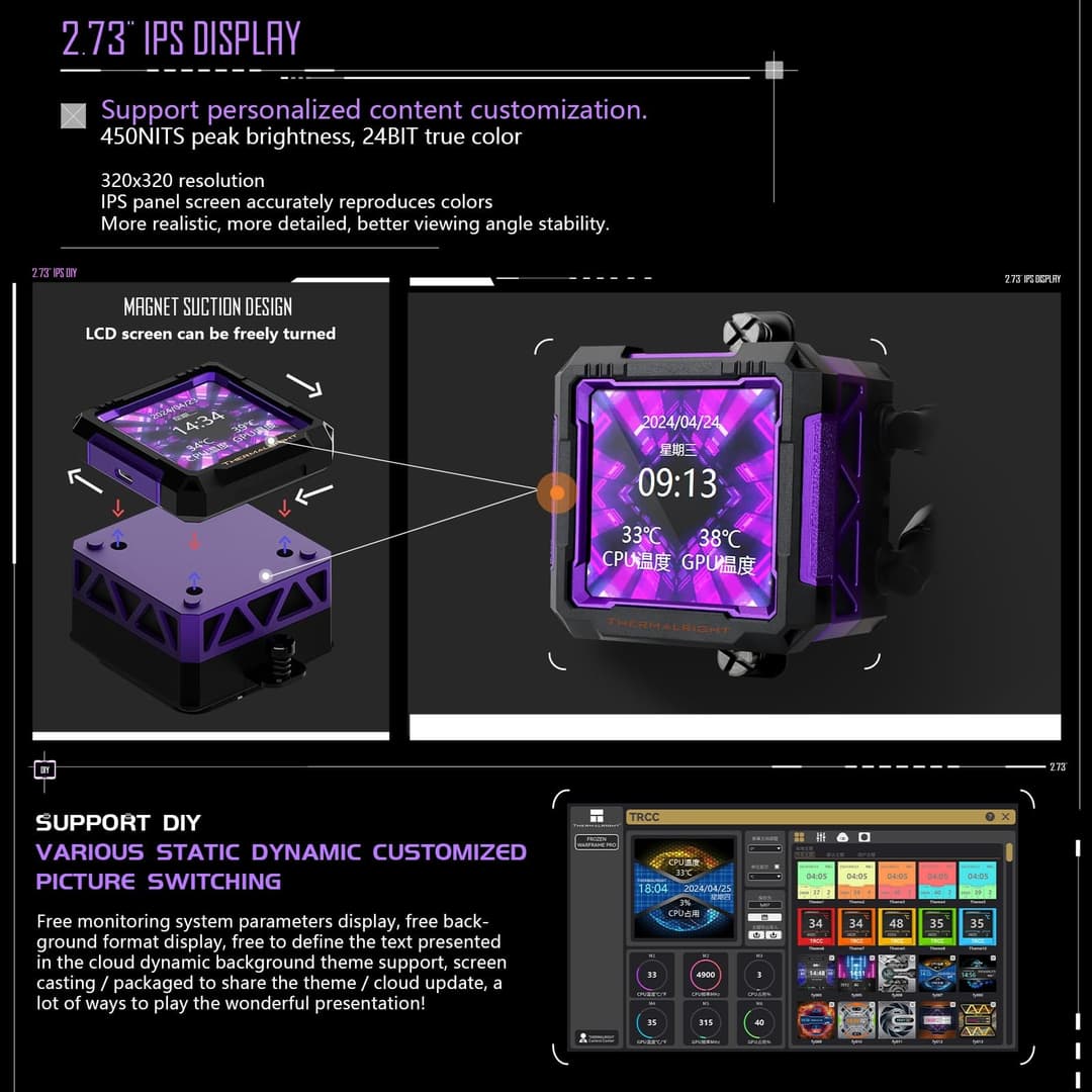Thermalright Frozen Warframe PRO 360 Black ARGB LCD AIO CPU Liquid Cooler - Black - Image 4