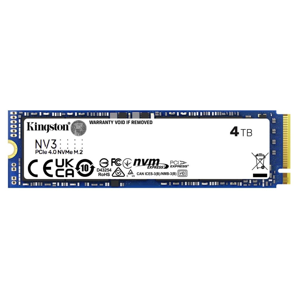 Kingston NV3 4TB M.2 2280 NVMe PCIe 4.0 SSD - 6,000MB/s Read, 5,000MB/s Write (SNV3S/4000G) - Image 1