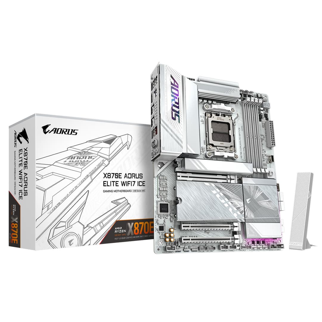 GIGABYTE X870E AORUS ELITE WIFI7 ICE AMD X870E DDR5 ATX AM5 Motherboard - White - Image 3