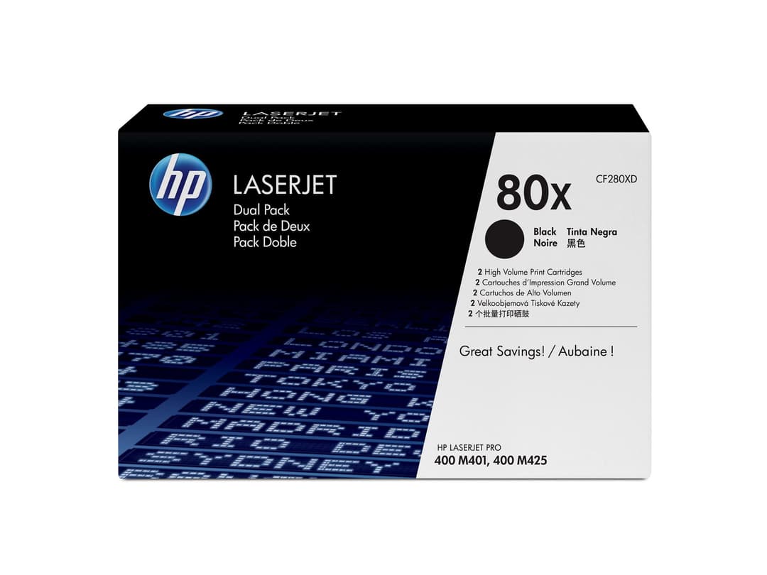 HP 80X 2-pack High Yield Black Original LaserJet Toner Cartridges (CF280XD) - Image 1