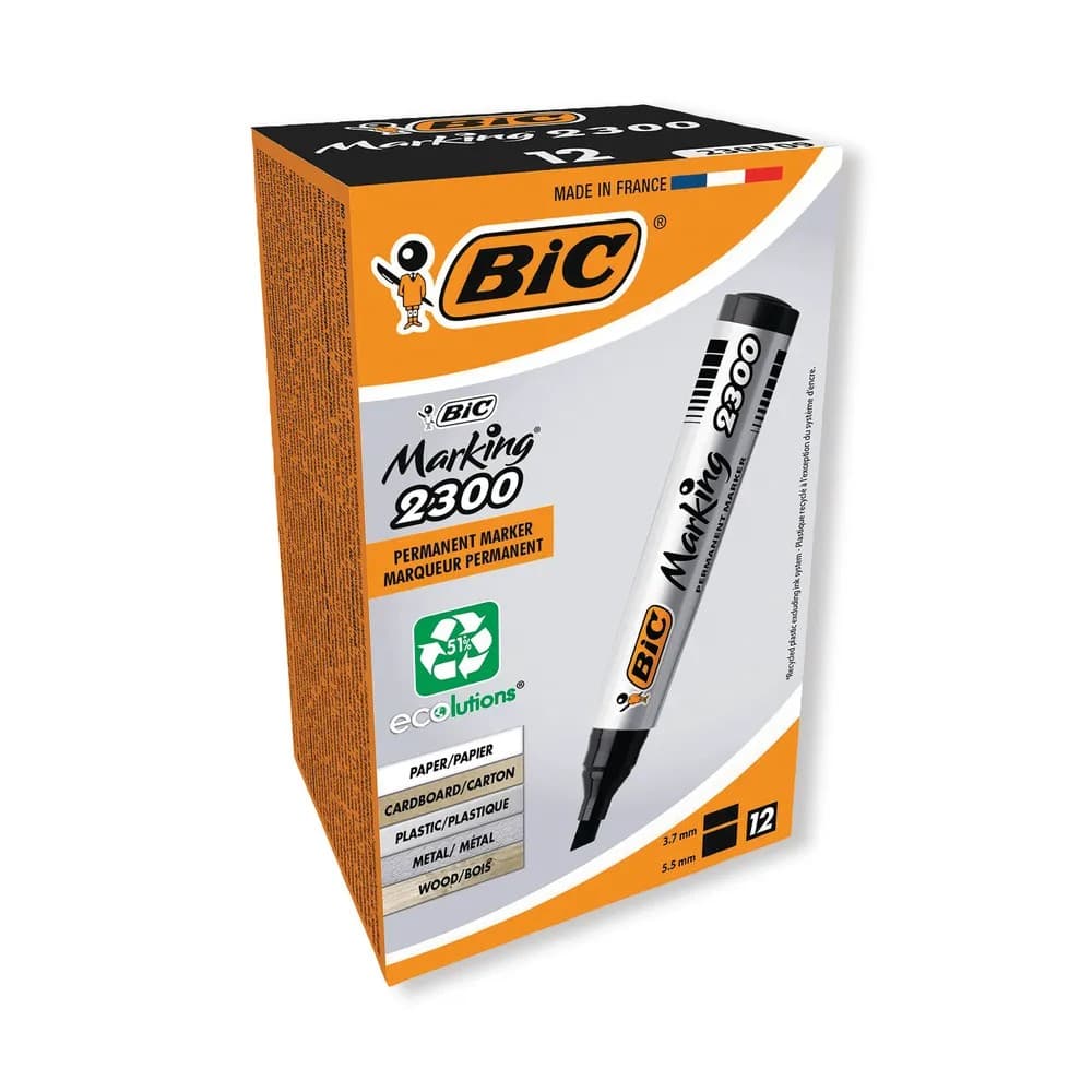 BIC Marking 2300 Permanent Marker - chisel tip - black (pack of 12) - Image 1