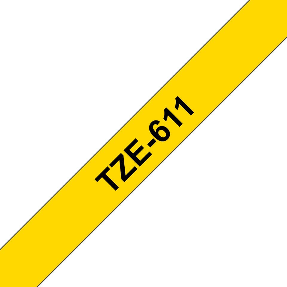 Brother TZe-611 P-touch Laminated Labelling Tape Cassette 6mm x 8m - Black on Yellow - Image 1