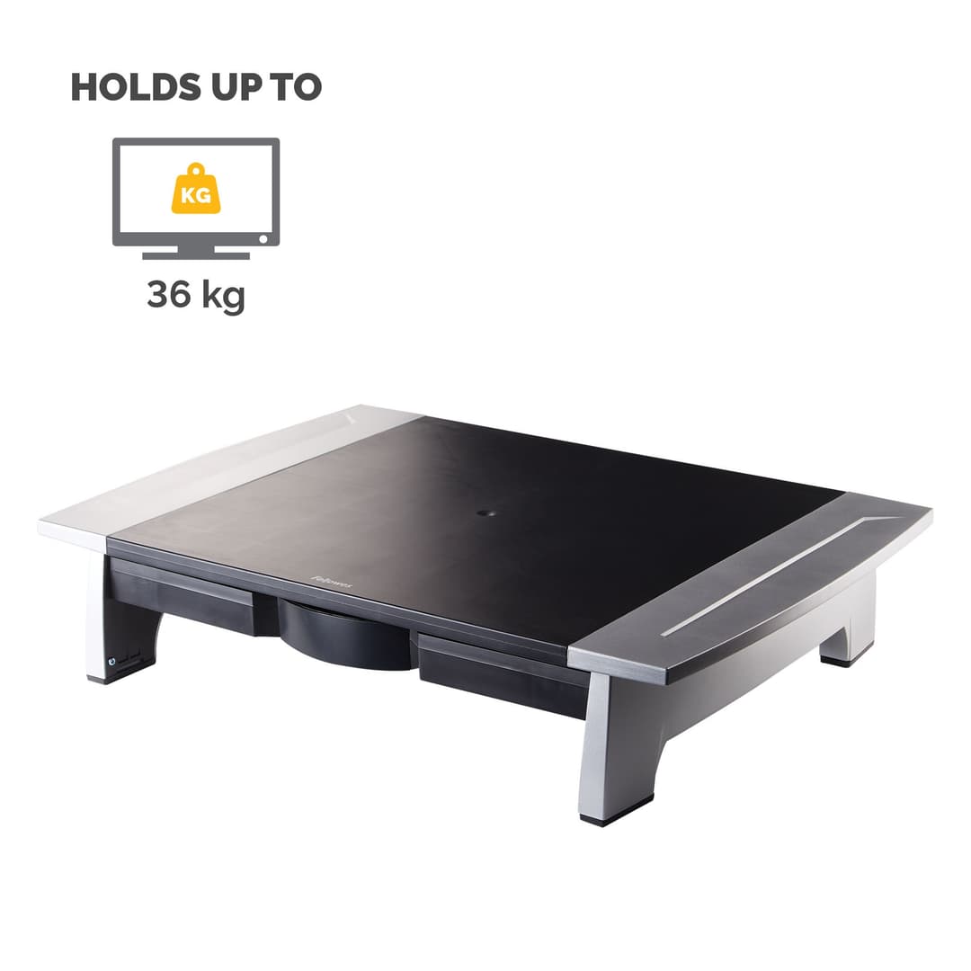 Fellowes Computer Monitor Stand with 5 Height Adjustments - Office Suites Monitor Riser with Storage Tray - Ergonomic Adjustable Monitor Stand for Computers - Max Weight 36KG/Max Size 28" - Graphite - Image 3