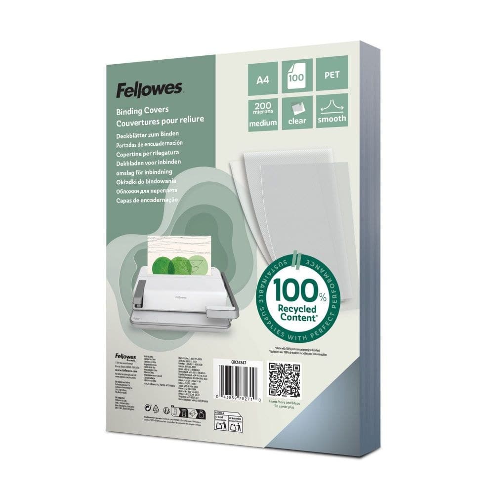 Fellowes 5384701 Binding Covers A4 200 Micron Clear PET Pack of 100 - Image 1