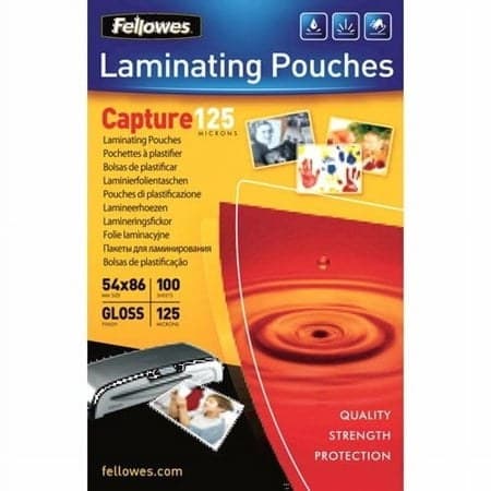 Fellowes Capture Glossy 125 Micron Card Laminating Pouch - 54x86mm (Pack of 100) - Image 1