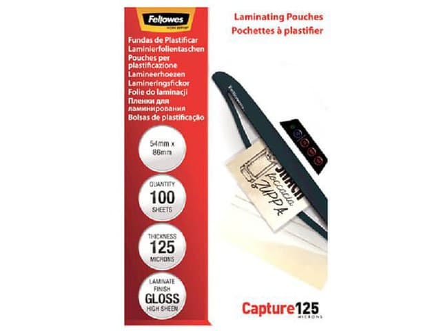 Fellowes Capture Glossy 125 Micron Card Laminating Pouch - 54x86mm (Pack of 100) - Image 2