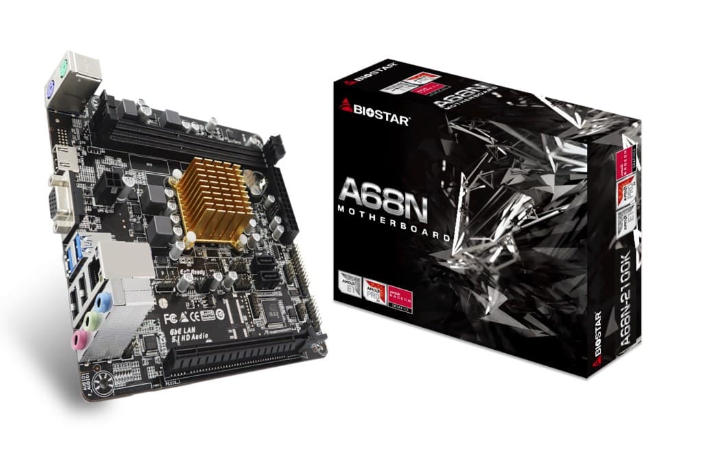 Biostar A68N-2100K motherboard AMD E1-6010 mini ITX - Image 1
