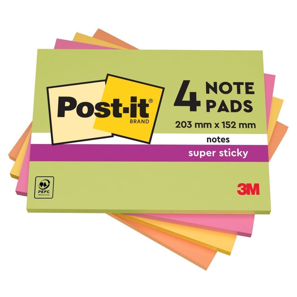 Post-it pack of 4 Super Sticky Meeting Pad 152x101mm 45 Sheets Neon - Image 1