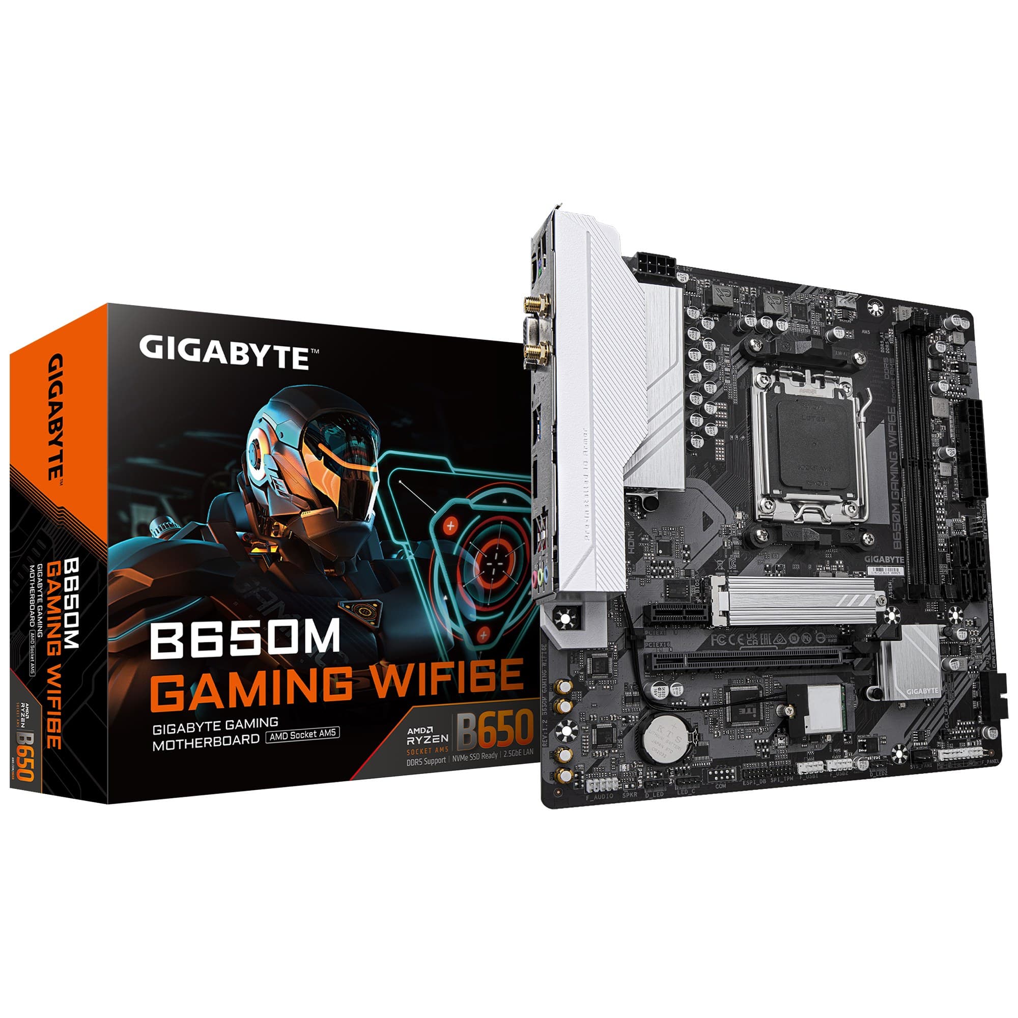 GIGABYTE B650M GAMING WIFI6E AMD B650 Socket AM5 Micro-ATX Motherboard - AMD Ryzen 9000 Series CPUs, 5+2+2 Phases VRM, up to 6400MHz DDR5 (OC), 1xPCIe 4.0 M.2, 2.5 GbE LAN, WIFI 6E, USB 3.2 Gen 1