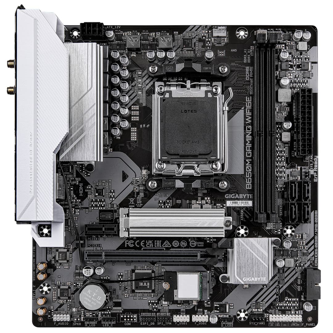GIGABYTE B650M GAMING WIFI6E AMD B650 Socket AM5 Micro-ATX Motherboard - AMD Ryzen 9000 Series CPUs, 5+2+2 Phases VRM, up to 6400MHz DDR5 (OC), 1xPCIe 4.0 M.2, 2.5 GbE LAN, WIFI 6E, USB 3.2 Gen 1 - Image 2