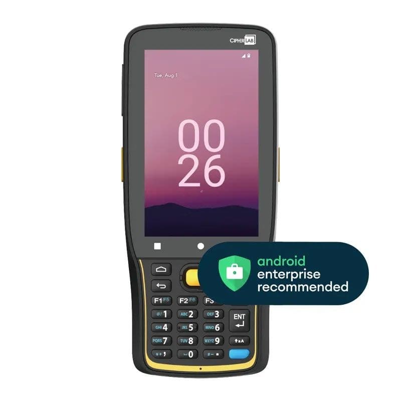 CipherLab RK26 Rugged Android Mobile Computer - 4in WVGA, Mid-Range 2D Imager, Numeric + Function Keypad, Wi-Fi, Bluetooth, NFC, Android 12 GMS, 4GB/64GB, 4000mAh - Simple Package, No Power Adapter/Plug Included - Image 1