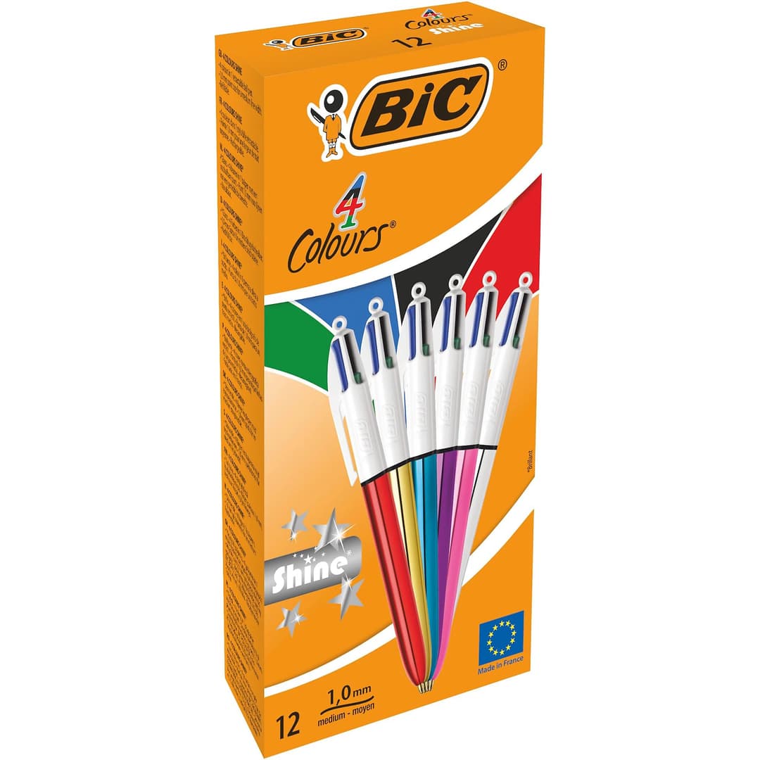 BIC 4 Colours Shine - 4 colour ballpoint pen - black, red, blue, green ink, assorted metallic barrels (pack of 12) - Image 2