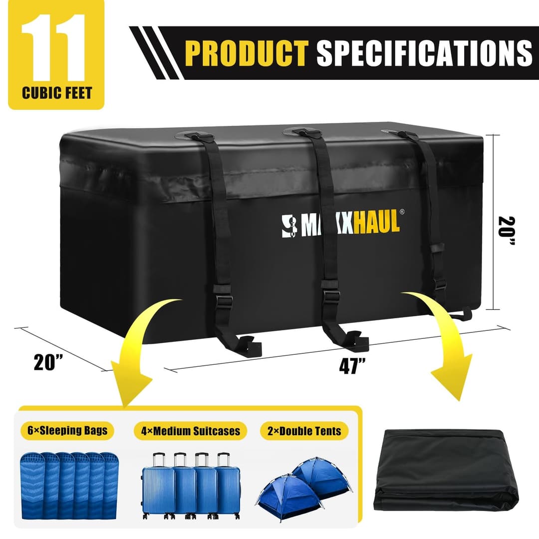 MAXXHAUL 70209 Soft Shell Cargo Carrier Bag for Hitch Mount Cargo Rack - Black - Image 2
