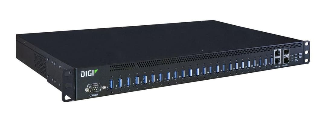 Digi AnywhereUSB 24 Plus AW24-G300 24-Port USB 3.1 Gen 1 USB-over-IP Hub, Dual 10G Ethernet, Dual SFP+, Dual AC PSU, 1U Rack-Mount - Image 1