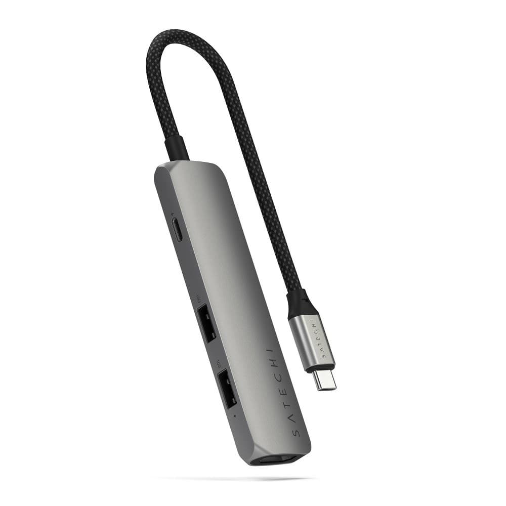 Satechi 4-in-1 USB-C Slim Multiport Adapter 4K - 100W PD, 2x USB-A 3.2 Gen 2, HDMI 4K 60Hz, Space Grey - Image 2