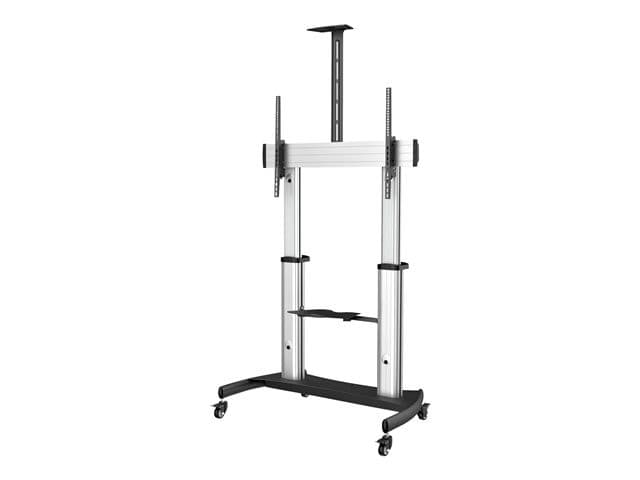 StarTech.com Mobile TV Stand, Heavy Duty TV Cart for 60-100" Display (100kg/220lb), Height Adjustable Rolling Flat Screen Floor Standing on Wheels, Universal Television Mount w/Shelves - W/ 2 equipment shelves cart - for flat panel - black, silver - Image 1