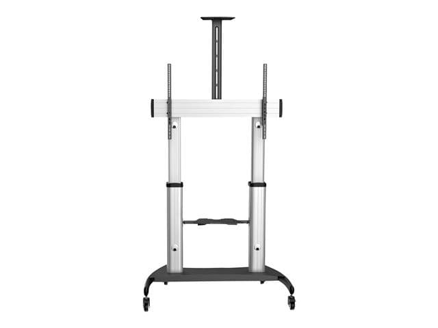 StarTech.com Mobile TV Stand, Heavy Duty TV Cart for 60-100" Display (100kg/220lb), Height Adjustable Rolling Flat Screen Floor Standing on Wheels, Universal Television Mount w/Shelves - W/ 2 equipment shelves cart - for flat panel - black, silver - Image 2