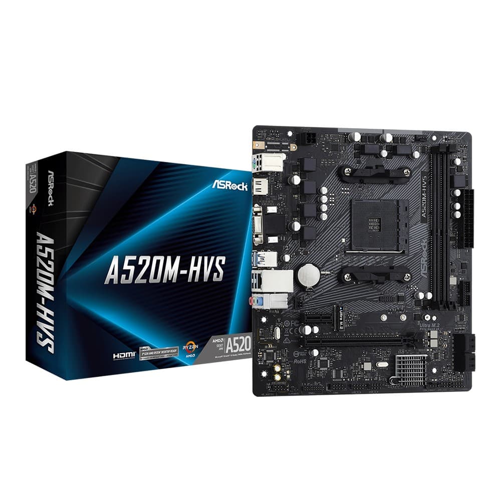 ASRock A520M-HVS AMD A520 DDR4 Micro-ATX Socket AM4 Motherboard - Image 1