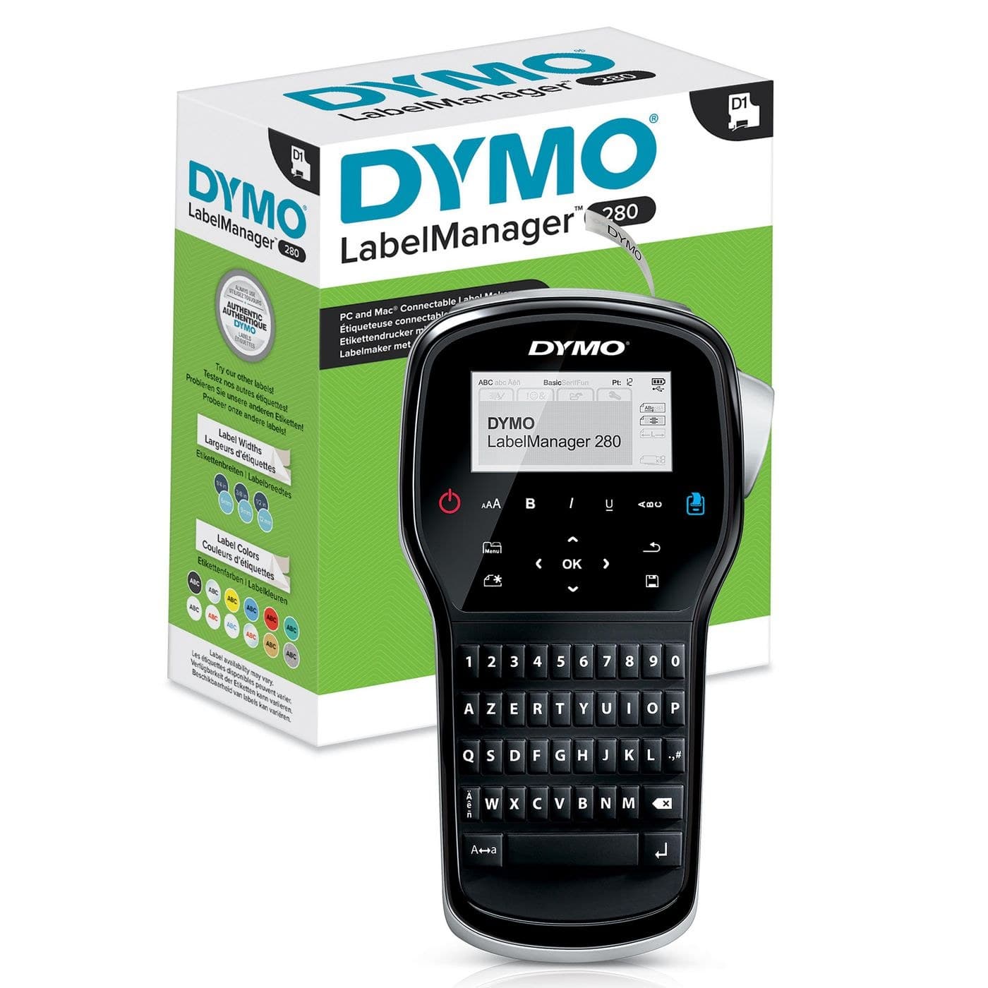 Dymo LabelManager 280 Label Printer - AZERTY Keyboard, Black/Silver (S0968950)